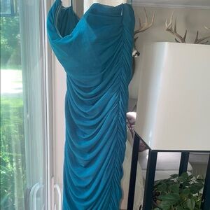 Lulus TOP OF THE WORLD ruched strapless maxi dress- dark teal